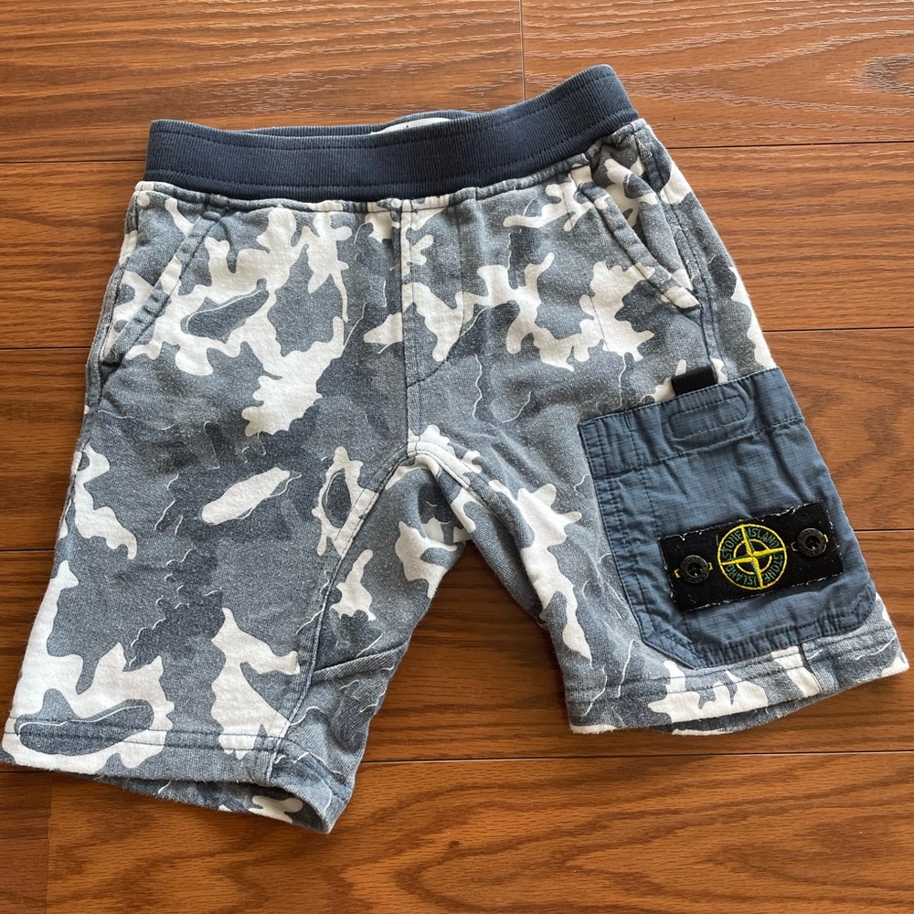 Stone Island Gray and White Camouflage Shorts